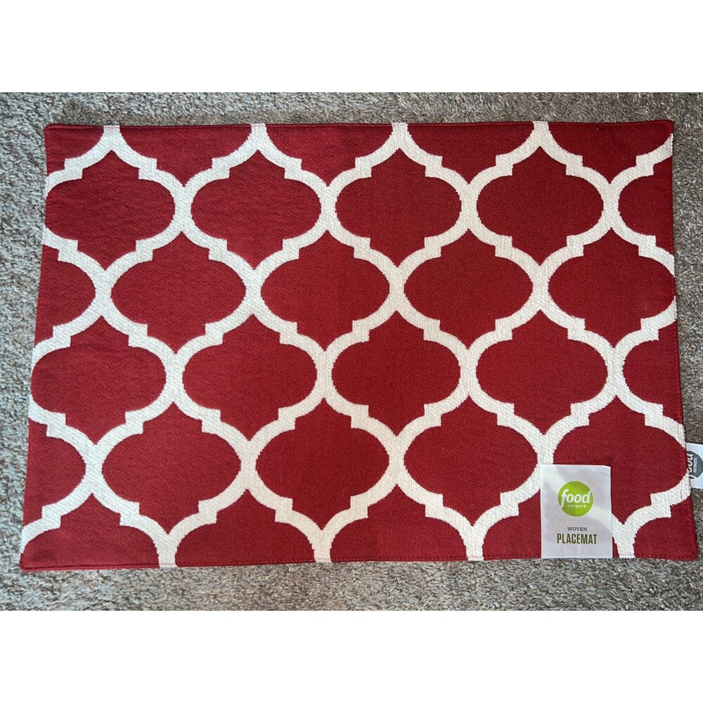 4 Placemats Rectangular RUST Red White Trellis 13"x19" WOVEN Heavy Sturdy